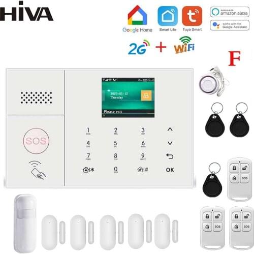 HIVA GSM WIFI Alarm System Security Home Tuya APP control Burglar Alarm Security Home 11 language work with Alexa