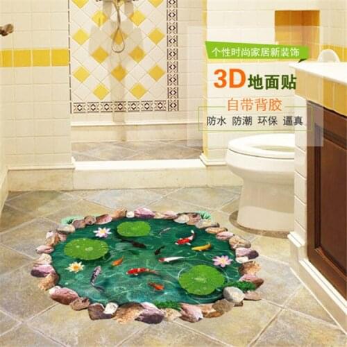 Tile floor wall stereo 3D lotus bedroom living room wall decoration can remove the PVC wall paper painting