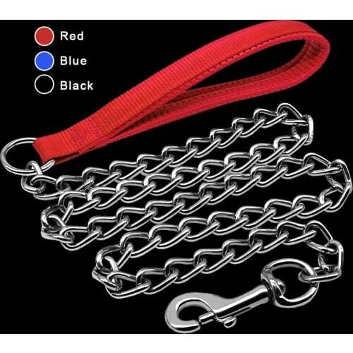 Strong Dog Chain Leash Heavy Duty Bulldog Pitbull Dogs Chrome Chain Anti-Bite Metal Dog Chain Lead for Training Padded Handle