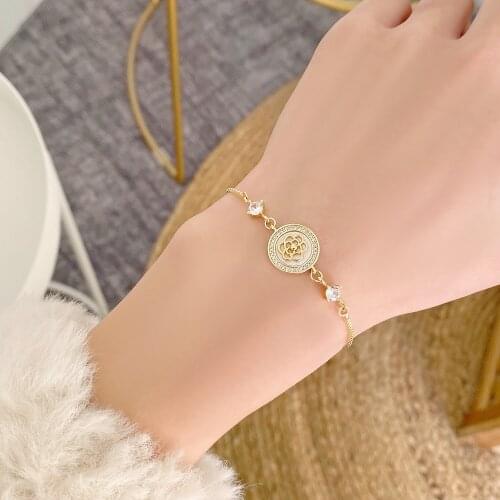French Retro Gentle Simple Micro Inlaid Zircon Natural Shell Camellia Adjustable Bracelet Temperament All Match New Gift Female