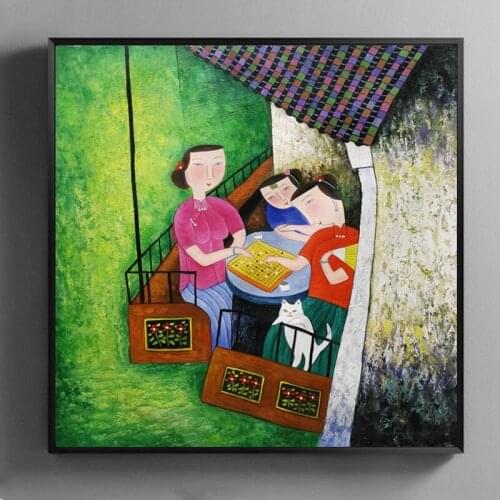 Hand painted Oil Painting on Canvas Hu YongKai Chinese Contemporary Art Woman Wall Art Pictures for Living Room Home Decor