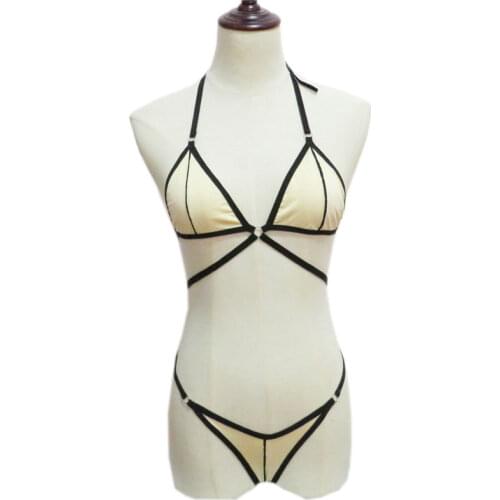 Sexy bikini plus size swimwear women swimsuit women biquini bikinis Solid color Splicing Rim Halter adjustable metal ring Thong