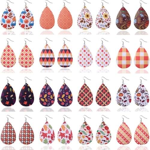 Potosala Thanksgiving Pu Leather Drops Earrings Maple Printed Teardrop Earrings Women Dangle Earrings Jewelry Gift New