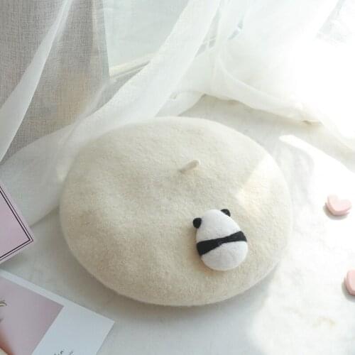 High Quality Hat I LOVE Panda Cute Handmade Wool Felt Panda Shadow Beret SOFT Girl Bai Da Mao Children