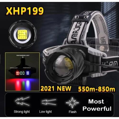 D2 High Power XHP199 LED Headlamp Rechargeable Powerful LED Headlight 18650 Head Flashlight Zoom Fishing Camping Head Lamp Light