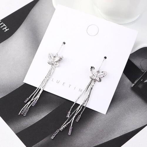 TONGKWOK Bohemia Exaggeration Dangle Earrings For Women Silk Thread Tassel Metal Long Chandelier Earrings #140639
