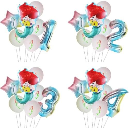 1 set mermaid Ariel theme balloons princess foil balloon 32Inch Number baby girl birthday party decor baby shower girls toy