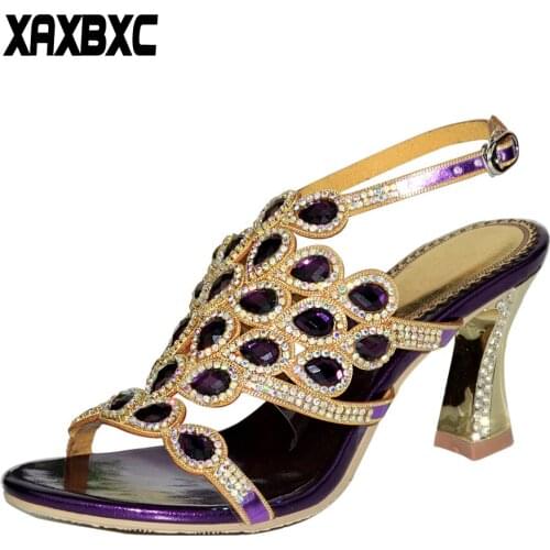 XAXBXC 2018 New Summer Water Drop Rhinestone Gladiator Sandals Crystal High Heels Women Bridesmaid Sandalias Wedding Shoes Plus