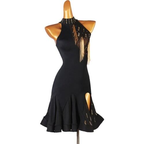 Latin Competition Dance Skirt Women Black Sexy Elegant Latin Dancing Dress Adult Standard Rumba Samba Latin Dance Dress