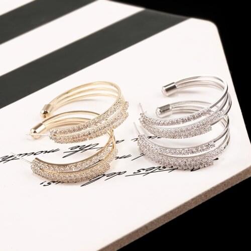 LADYCHIC Fashion Zircon Circle Earrings Gold Silver Color 3 Layers Hoop Earrings for Women Wedding Jewelry Accessories LE1425