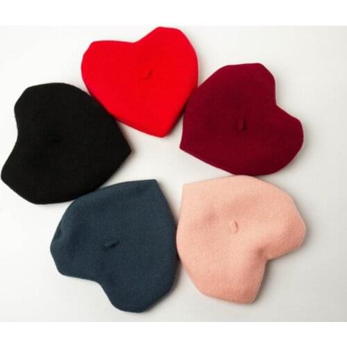 A big love hat New fashion women berets female winter wool beret heart shape beret solid color warm wool hats