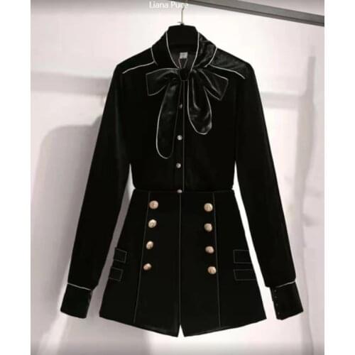 Woman New Perspective Long Sleeve Lace Shirt + Tube Top Double Breasted Slim Fit Jumpsuit Two-Piece Rompers