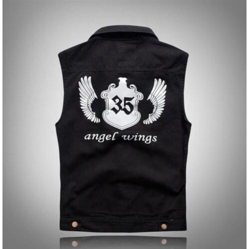 Black/White Slim Fit Casual Vest For Men Turn Down Collar Wings Print Single Breasted Tops Tanks Male Large Size Waistcoat J3128
