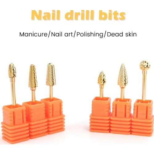 1PC Gold Nail Drill Bits 2.35mm Tungsten Steel Electric Nail File Grinding Polish Remover Milling Cutter Nail Tools