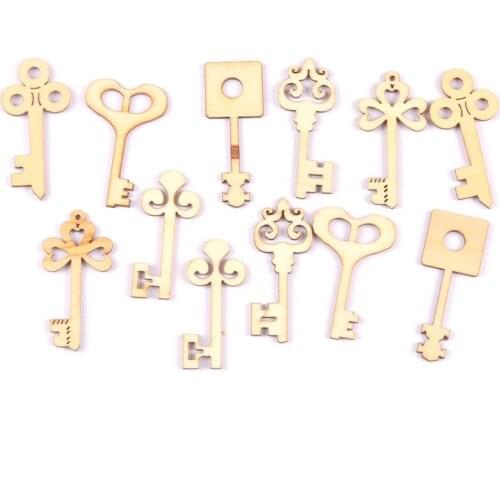 20Pcs mixed Key pattern natural Wooden Scrapbooking Craft for Embellishments Handmade Diy handicraft Decor 30-40mm MT1865
