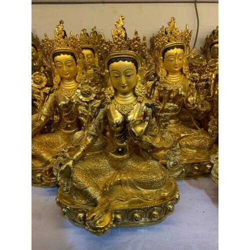 2021 Tibetan Buddhism Holy Good Buddha statue bless family Safety Health luck Green Tara Guan yin Buddha brass Buddha statue