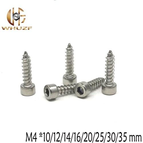 30pcs Free shipping M4 *10/12/16/20/25/30/35 mm 304 stainless steel Hexagon Socket Cap Head self tapping screw Model Screw