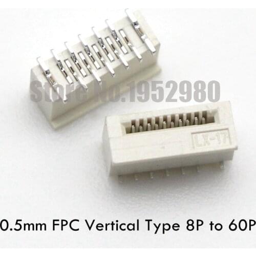 50PCS 0.5mm Pitch FFC/FPC Connector SMD Vertical Type Without Lock 8 9 10 12 14 16 18 20 22 24 26 28 30 32 34 36 40 45 50 60 Pin