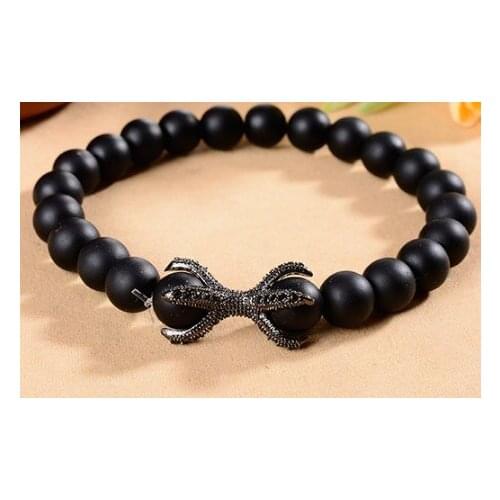 8mm rope micro pave cz zircon Eight claws Reiki Buddha Prayer Yoga Bracelet hr3 adjusted Macrame black bead Bangles
