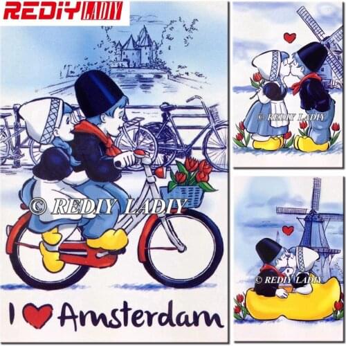 REDIY LADIY Diamond Embroidery Old Dutch I Love Amsterdam Diamond Mosaic Full Square Rhinestones Cross Stitch Kits Home Decor