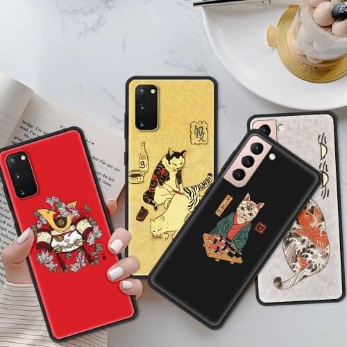 Phone Bumper For Samsung Galaxy S21 S20 S10 Plus Ultra Lite FE Japanese cat art Fundas for SAMSUNG S10e S9 S8 S7 Edge Shell
