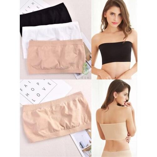 Basic Black White Skin Womens Strapless UnPadded Bra Bandeau Tube Top Removable Pads Seamless Solid Tube Top Bralette Top Crop