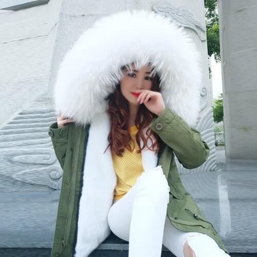 Brand 2020 new stree style army green winter jacket coat women parkas mujer big real fur coat natural raccoon fur collar hooded