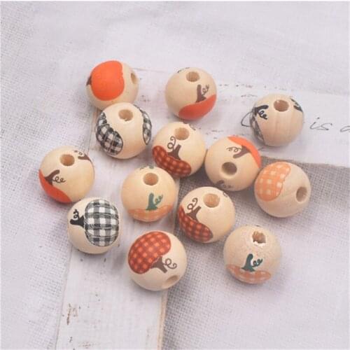 Julie Wang 20PCS 16mm Wooden Beads Natural Wood Halloween Pumpkin Spacer Bead For Necklace Bracelet Jewelry Making Accessory
