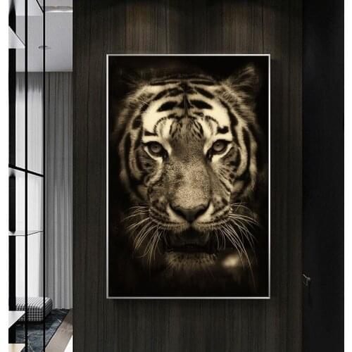 Black and White Tiger Animal Abstract Canvas Art Painting Posters and Prints Scandinavian Wall Picture for Living Room Decor