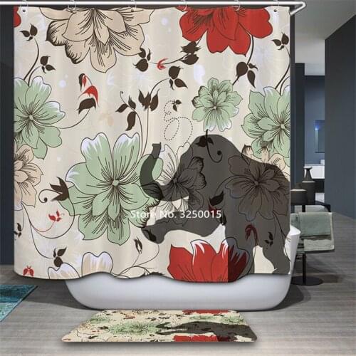 Color Oil Painting Animal Shark Jellyfish Deer Elephant Natural Scenery Shower Curtain Waterproof and Mildew Proof with Hook