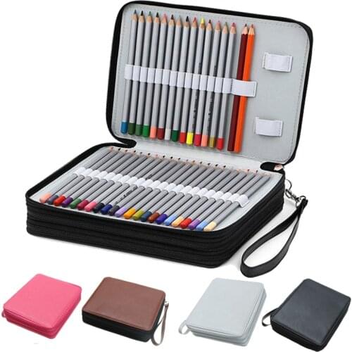 124 Holder 4 Layer PU Leather Large Capacity Pencil Case Pouch Pen Bag for Colored Watercolor Pencils Art Stationery Supplies
