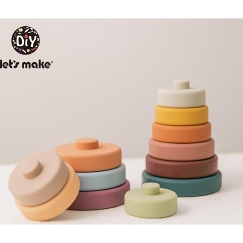 Lets Make Baby Toy Folding Tower 6pcs/set Baby Soft Jenga Building Blocks Silicone Teether Building Blocks 3D Stacking Toy Gift