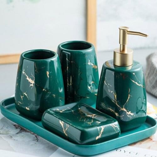 Nordic Ceramic Bathroom Toilet Set, Luxury Marble Pattern Series, Bathroom Model Room Decoration Soap Dispenser Bathroom Tray
