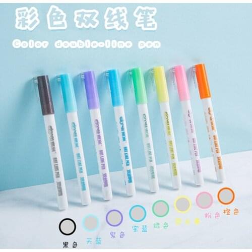 8 Colors Double Line Pen Metallic Marker Pens Creative DIY Drawing Pen Fluorescent Markers Student Stationery Outline Marker Pen