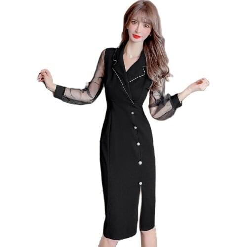 Temperament dress 2021 new slim slimming dress waist small black dress fashionable womens clothing