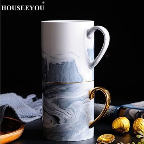 European Marble Grain Phnom Penh Coffee Cups Couple Mugs Lovers Gift Morning Milk Water Teacups Breakfast Porcelain Cup Gifts