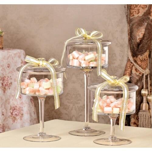 European style transparent Glass bottles dust-proof lid storage cake stand dessert candy jars tea caddy vase wedding home Decor