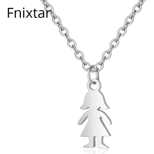 Fnixtar Stainless Steel Figure Girl Charms Pendant Necklaces for Women Jewelry Best Birthday Day DIY Jewelry Charms 5pcs/lot