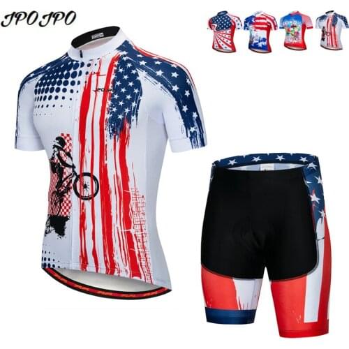 JPOJPO Summer Bike Team Cycling Jersey Set Mens Mountain Cycling Clothing Ropa Ciclismo Quick Dry Road Bicycle Wear Clothes