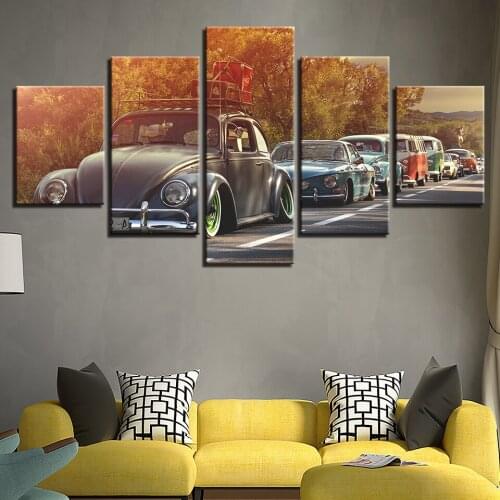 Sunset Road Canvas Print Art Wall Painting For Living Room Home Decor 5 Pieces Beetle car Decoration Picture Modular