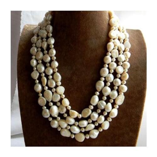 4Strands 18'' 13mm Round Baroque Freshwater Pearl necklace