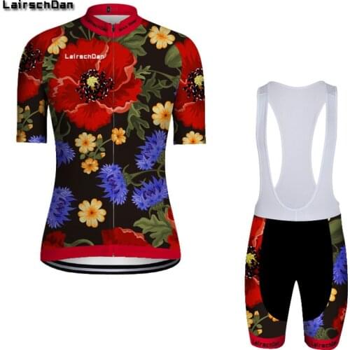 LairschDan Women Cycling Jersey Bib Short Set Abbigliamento Ciclismo Road Mountain Bike Quick Dry Flower Pattern Cycle Clothing