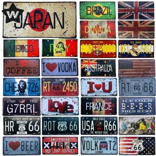License Number Metal Plate Russia National Flag Tin Sign Japan Mexico Brazil America Vintage Wall Art Sticker for Man Cave Decor
