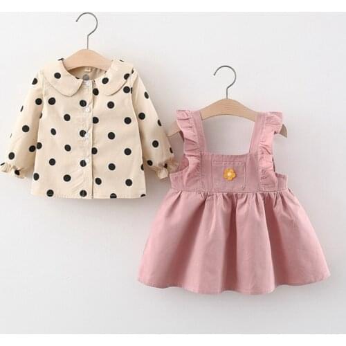 Sweet Outfits Autumn Girls Kids Princess Dress Children Baby Infants Overall Dresses Vestidos+Long Sleeve Dot Tops Shirt S12748