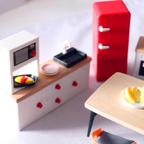 Miniature Cabinet Furniture Playset Dollhouse Kitchen Room Pretend Play Toy