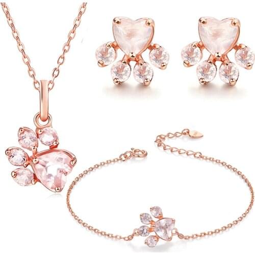 New Women Fashion Crystal Necklaces Pendants For Ladies Female Rose Gold Chain Animal Paw Cat Necklace Charm Jewelry Accessories