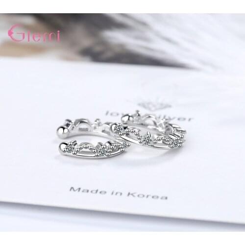 New Hot Cubic Zirconia Crystal Clip On Earrings 925 Sterling Silver Ear Cuff Women Girl Wedding Party Dinner Dress Jewelry