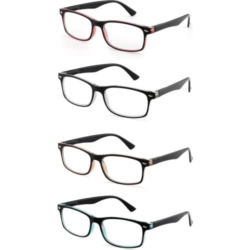 JM 4pcs/set Spring Hinge Vintage Square Reading Glasses Women Men Magnifier Presbyopic Diopter