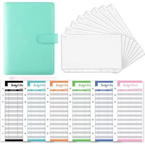 A6 Binder pu Budget Planner Refillable Notebook Covers 6 Holes Binder Pockets PVC Zipper Money Saving Envelope Budget Binder