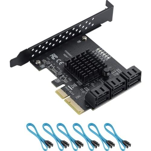 PCIe 4X 1X SATA Card 6 Ports, 6 Gbps SATA 3.0 PCIe Card,PCIe To SATA Controller Expansion Card, Non-Raid,with 6 SATA Cables